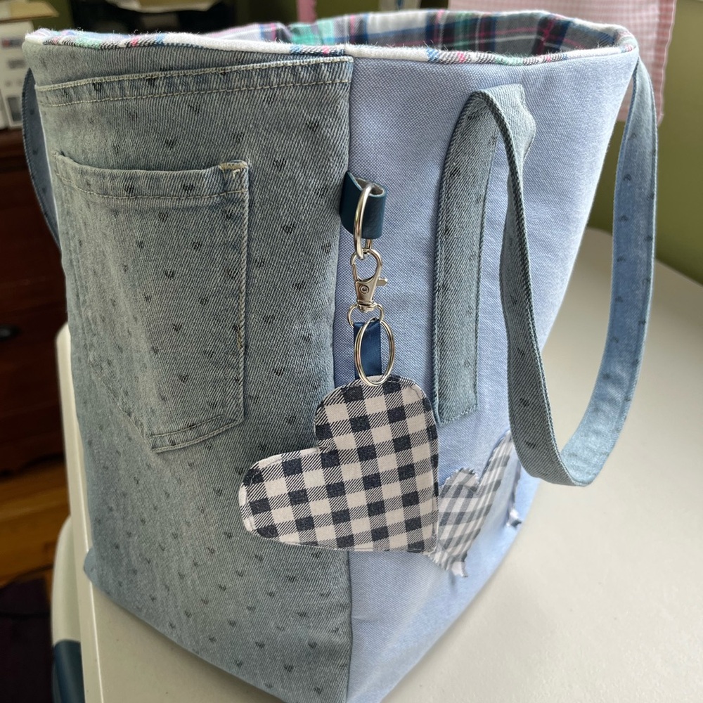 Handmade One Of A Kind Denim Heart Accents Upcycled Fabric Shoulder Tote Bag 💙 - Picture 2 of 11